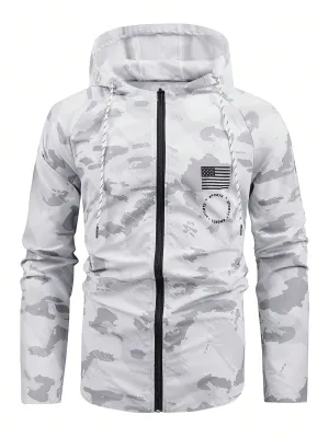 Men Camo Print Zip Up Hooded Sports Jacket