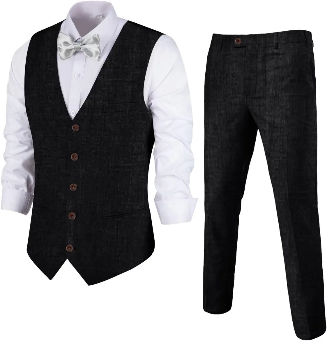 Men's Linen 2 Piece Suit Slim Fit Wedding Groomsmen Tuxedos Summer Beach Prom Vest Pants Set