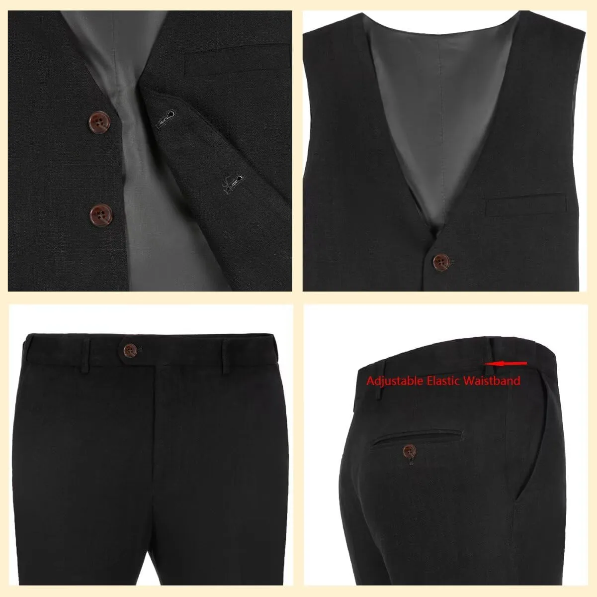 Men's Linen 2 Piece Suit Slim Fit Wedding Groomsmen Tuxedos Summer Beach Prom Vest Pants Set