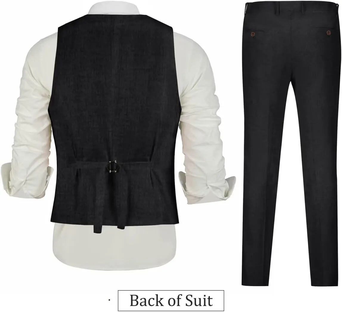 Men's Linen 2 Piece Suit Slim Fit Wedding Groomsmen Tuxedos Summer Beach Prom Vest Pants Set