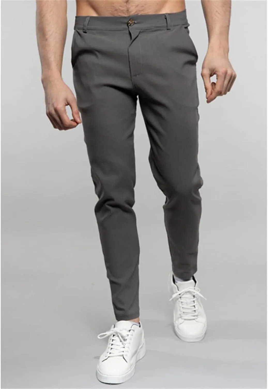 Men's Stretch Skinny Dress Pants Solid Business Flat Front Golf Long Pant Classic Slim Tapered Chino Trousers