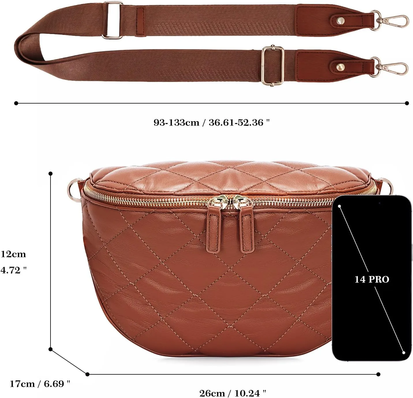 MOLSHINE Women's Quilted Crossbody Bum Bags, Trendy Puffer Belt Sling Bag Shoulder Bag Waist Pack Chest Bag Fanny Pack Purse (Brown)
