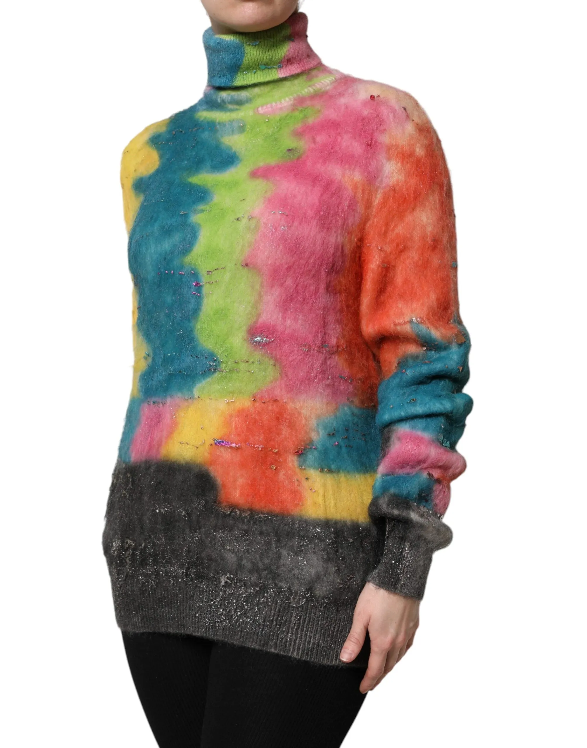 Multicolor Mohair Turtleneck Pullover Sweater