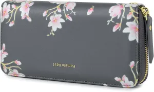 Pomelo Best Wallet Womens RFID Blocking Leather Multi Credit Card Large Capacity Zip Around Wallet Clutch Wristlet Travel Long Purse Grey