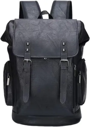 PU leather casual backpack 15.6 inches travel college work backpack business laptop backpack multi-pocket schoolbag (black3,Backpack)