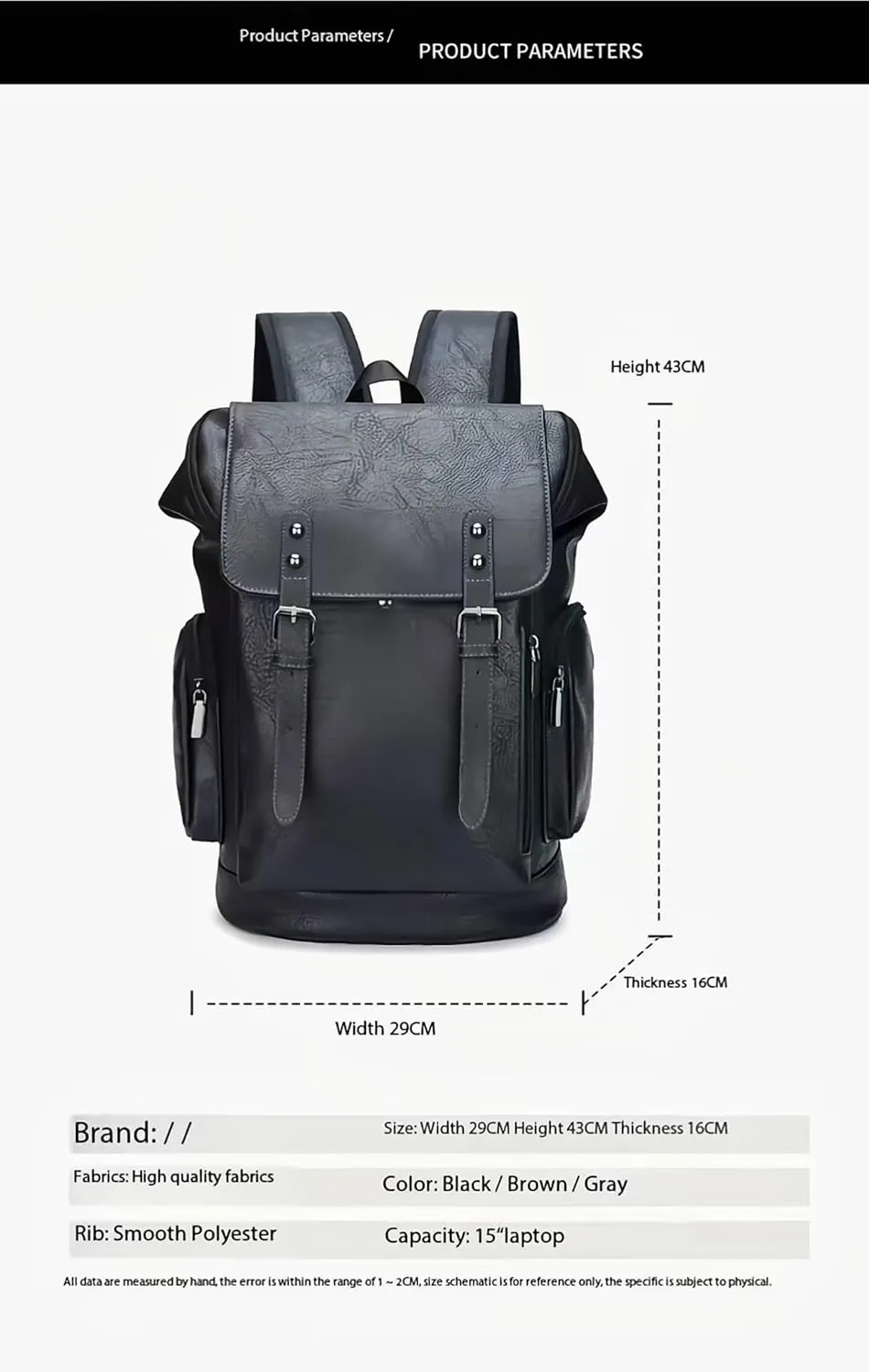 PU leather casual backpack 15.6 inches travel college work backpack business laptop backpack multi-pocket schoolbag (black3,Backpack)