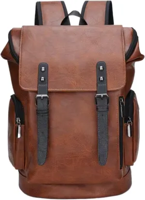 PU leather casual backpack 15.6 inches travel college work backpack business laptop backpack multi-pocket schoolbag (brown2,Backpack)