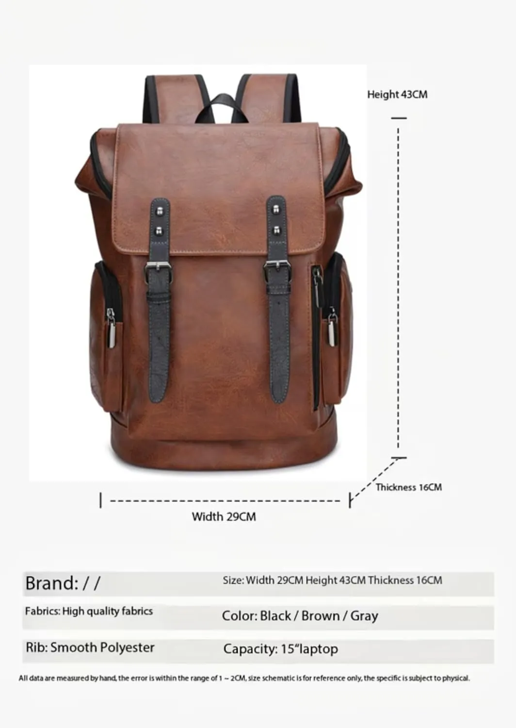 PU leather casual backpack 15.6 inches travel college work backpack business laptop backpack multi-pocket schoolbag (brown2,Backpack)