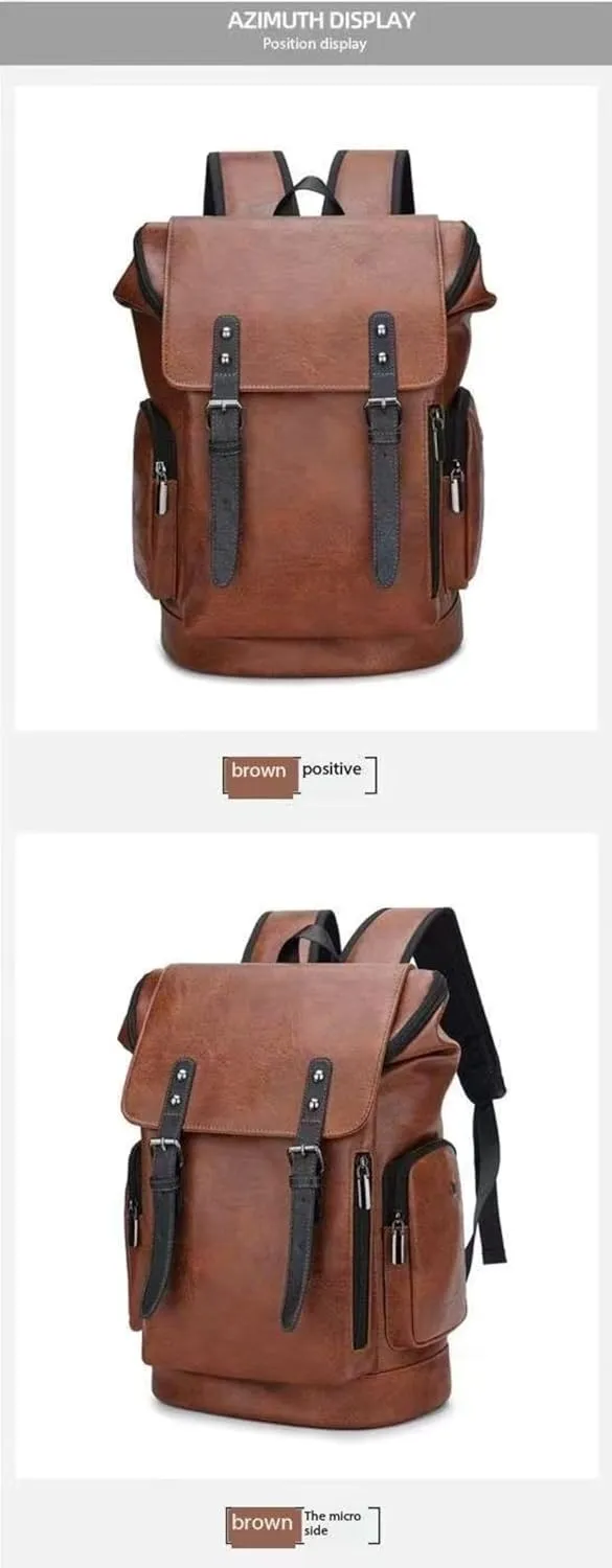 PU leather casual backpack 15.6 inches travel college work backpack business laptop backpack multi-pocket schoolbag (brown2,Backpack)