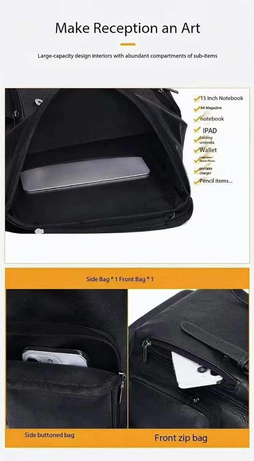 PU leather casual backpack 15.6 inches travel college work backpack business laptop backpack multi-pocket schoolbag (brown2,Backpack)