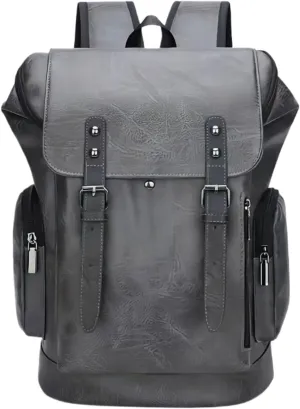 PU leather casual backpack 15.6 inches travel college work backpack business laptop backpack multi-pocket schoolbag (grey1,Backpack)