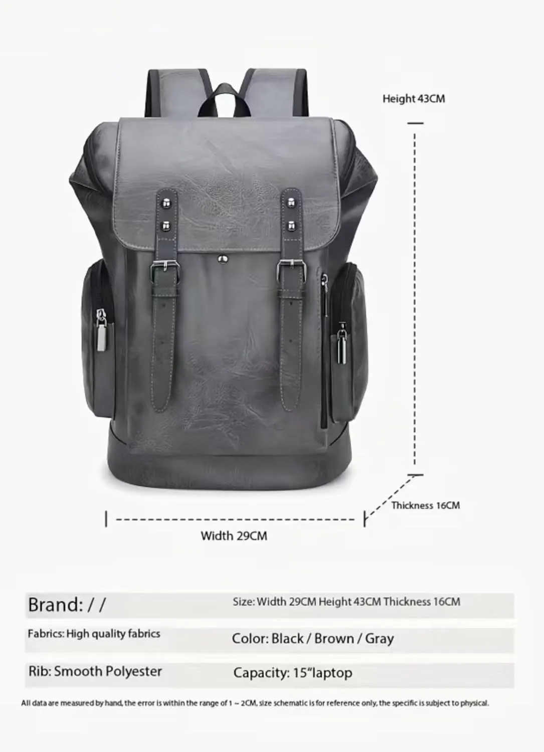PU leather casual backpack 15.6 inches travel college work backpack business laptop backpack multi-pocket schoolbag (grey1,Backpack)