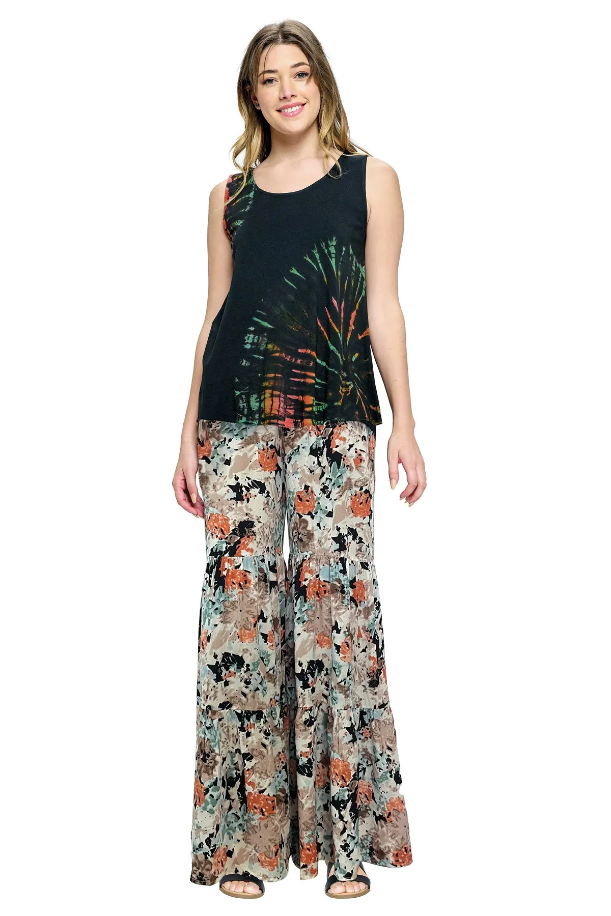 Purple Pants Palazzo Floral Tiered Ruffle