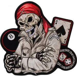 Red Bandana Skull 8 Ball Ace of Spades Embroidered Iron on Bik
