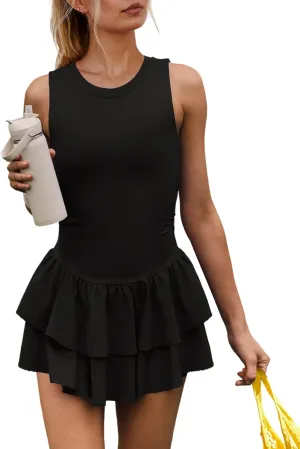 SENSERISE Womens Tennis Dress with Built in Shorts Open Back Dress One Piece Workout Outfit Athletic Skorts with Pockets