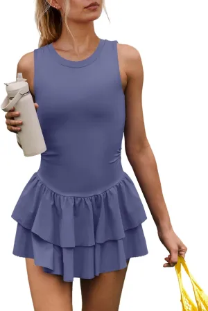 SENSERISE Womens Tennis Dress with Built in Shorts Open Back Dress One Piece Workout Outfit Athletic Skorts with Pockets