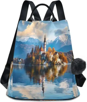 Sinestour Beautiful Lake View Backpack Purse Anti-Theft Casual Travel Rucksack Fashion Lightweight Shoulder Bag for Ladies Bookbag Purses