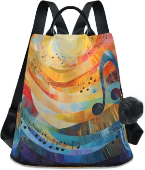 Sinestour Musical Symbols Colorful Backpack Purse Anti-Theft Casual Travel Rucksack Fashion Lightweight Shoulder Bag for Ladies Tote Backpack