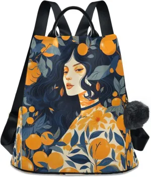 Sinestour Orange Fruit Women Backpack Purse Anti-Theft Casual Travel Rucksack Fashion Lightweight Shoulder Bag for Casual Purses Women