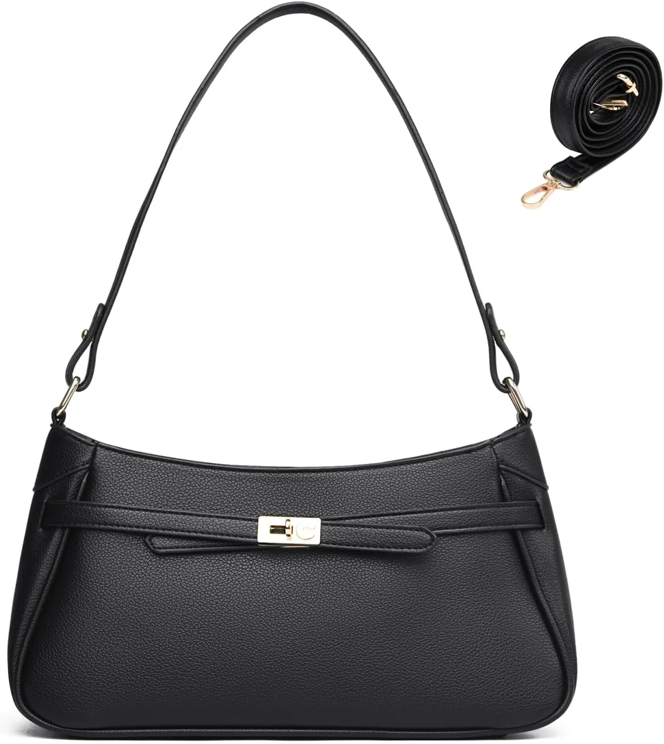Small Shoulder Bag for Women - Mini Crossbody Little PU Leather Handbag with 2 Removable Straps and Zipper Closure