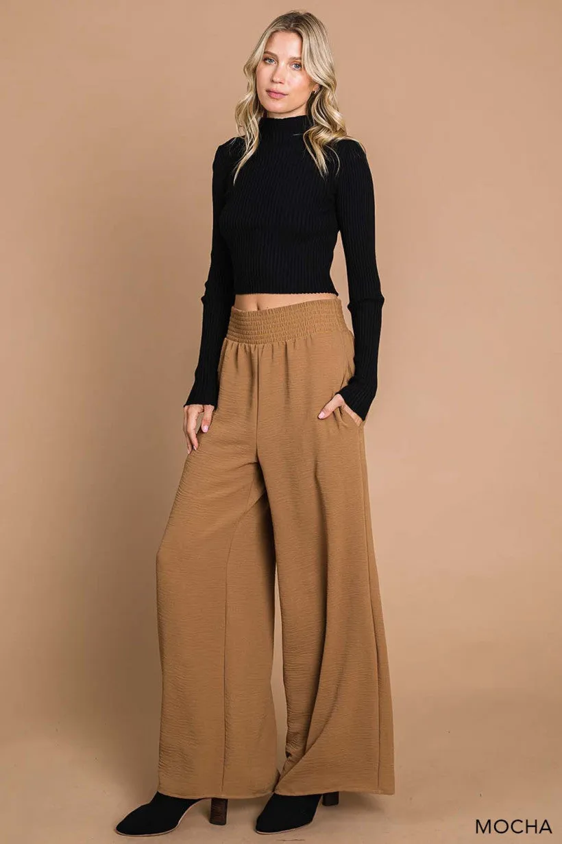 Smocked Waist Air Flow Pants - Mocha