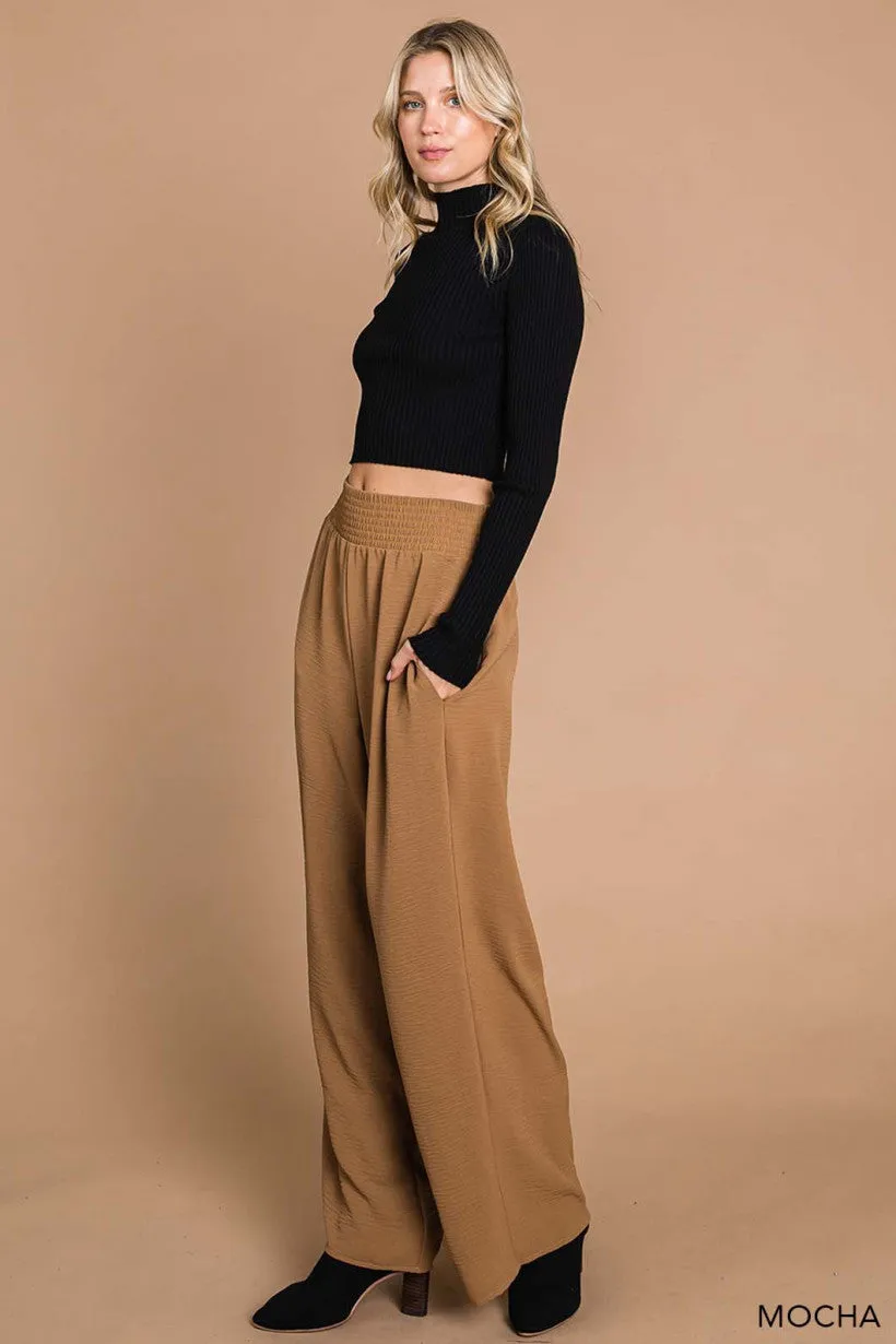 Smocked Waist Air Flow Pants - Mocha