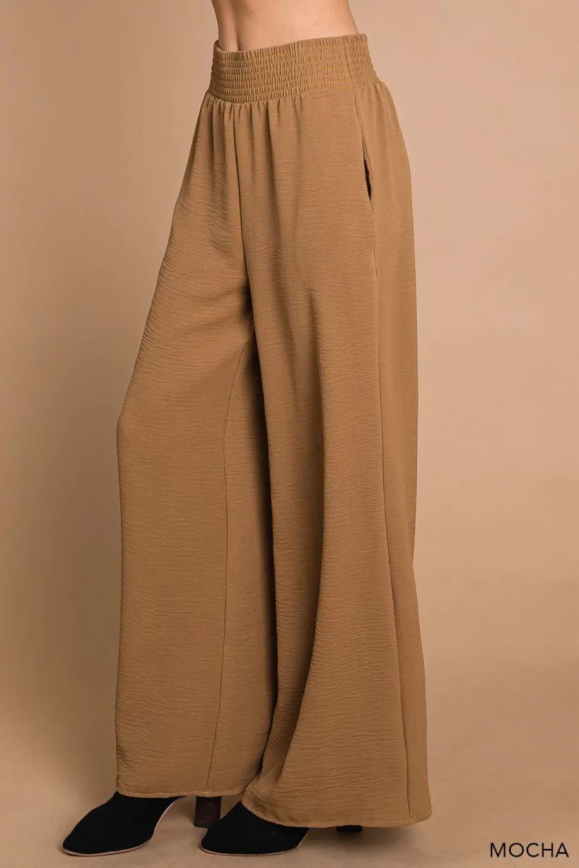 Smocked Waist Air Flow Pants - Mocha