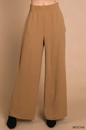 Smocked Waist Air Flow Pants - Mocha