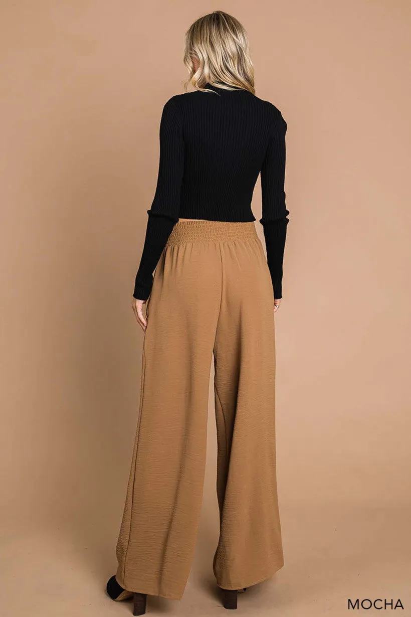 Smocked Waist Air Flow Pants - Mocha
