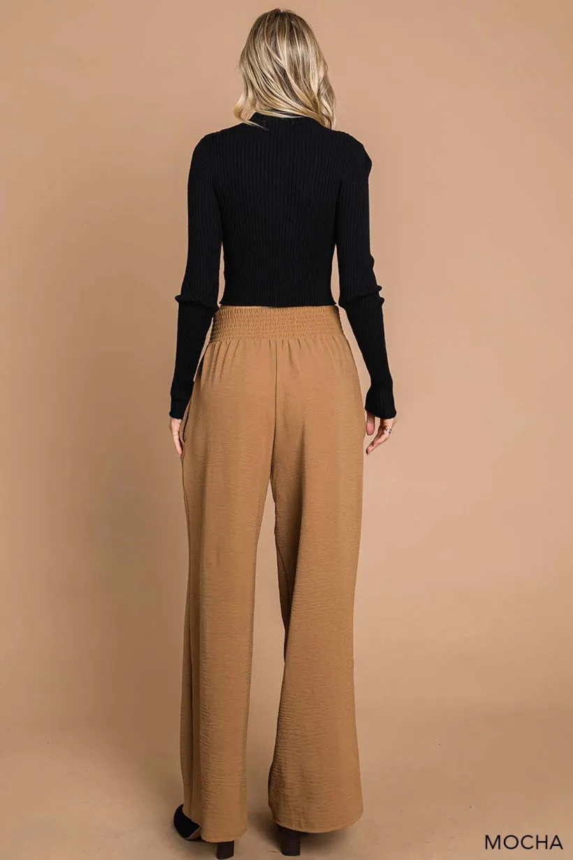 Smocked Waist Air Flow Pants - Mocha