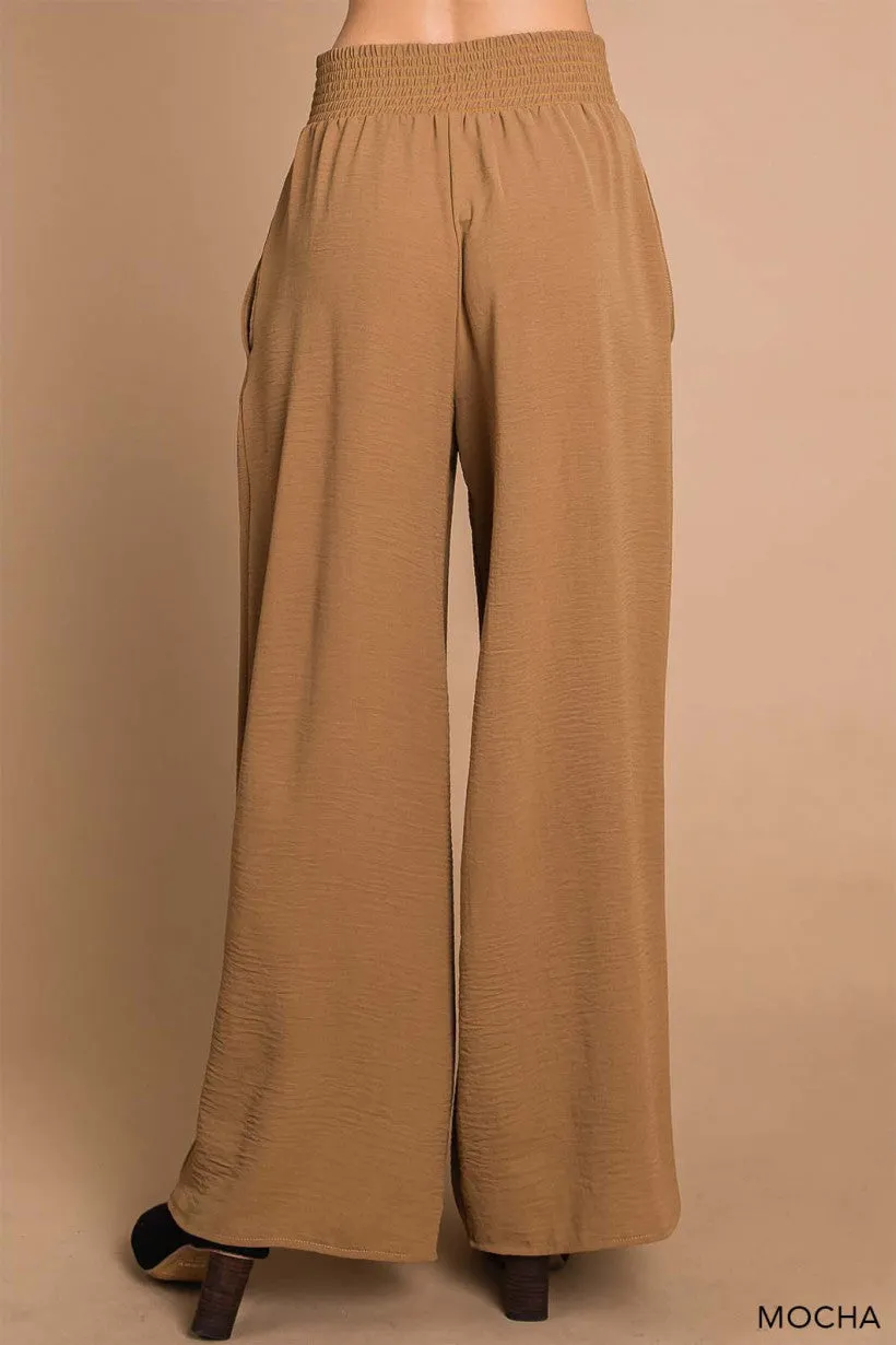 Smocked Waist Air Flow Pants - Mocha