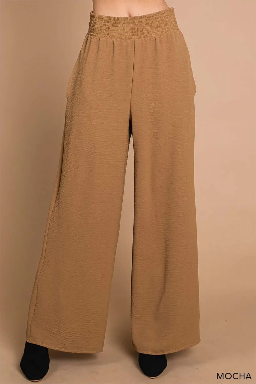 Smocked Waist Air Flow Pants - Mocha