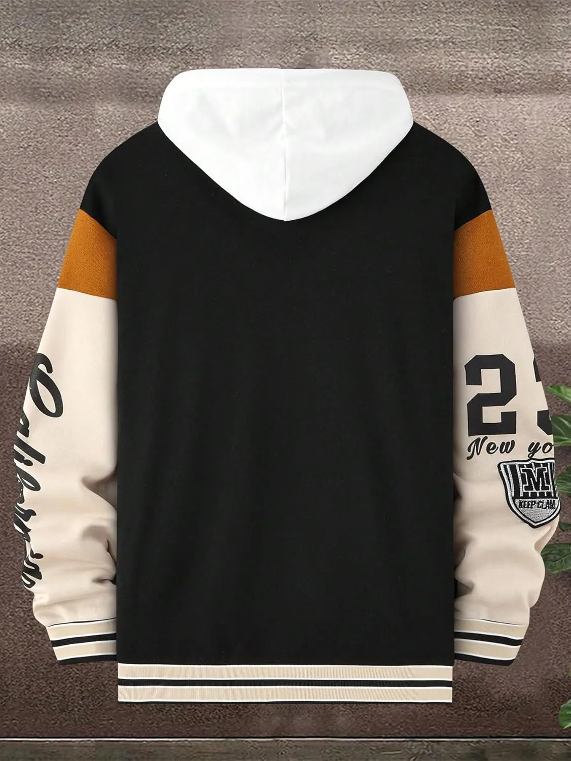 SOLY HUX Men's Letter Graphic Varsity Jacket Color Block Long Sleeve Baseball Jacket with Pockets