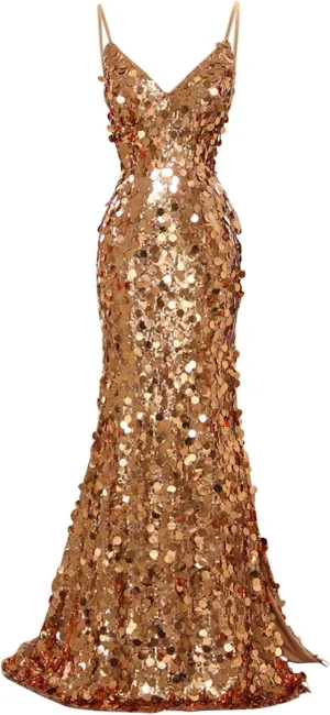 Sparkly Big Sequin Prom Dresses 2025 for Women Long Mermaid Formal Ball Gown Corset V Neck Cocktail Dress with Slit RDX-P1009
