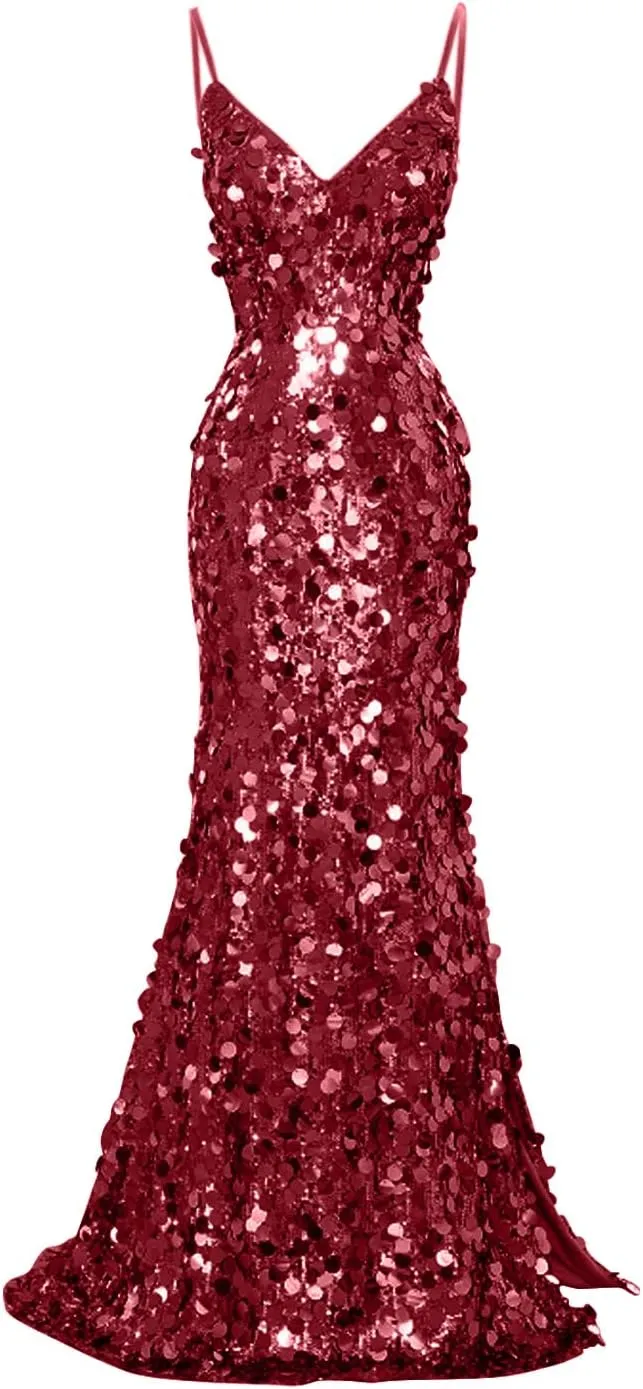 Sparkly Big Sequin Prom Dresses 2025 for Women Long Mermaid Formal Ball Gown Corset V Neck Cocktail Dress with Slit RDX-P1009