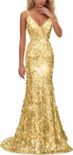 Sparkly Big Sequin Prom Dresses 2025 for Women Long Mermaid Formal Ball Gown Corset V Neck Cocktail Dress with Slit RDX-P1009