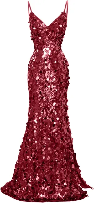 Sparkly Big Sequin Prom Dresses 2025 for Women Long Mermaid Formal Ball Gown Corset V Neck Cocktail Dress with Slit RDX-P1009