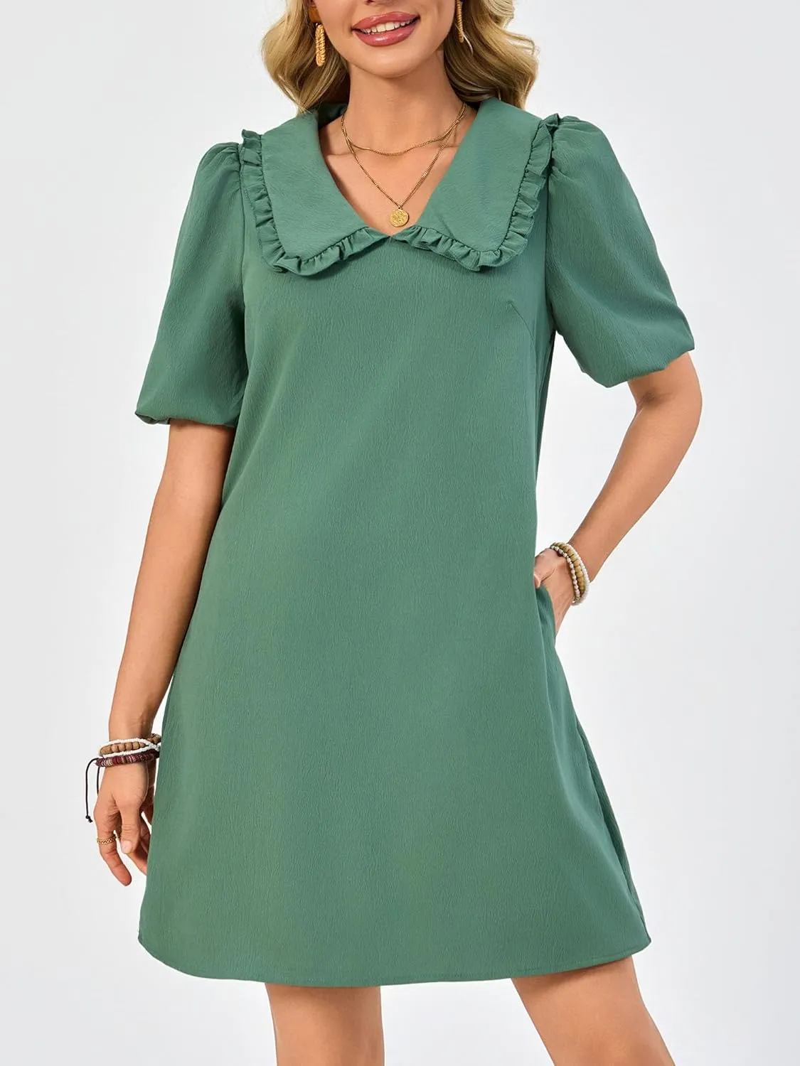 Summer Dresses for Women Casual Short Sleeve Lapel Doll Collar Mini Sundress with Pockets Graduation Party 2025