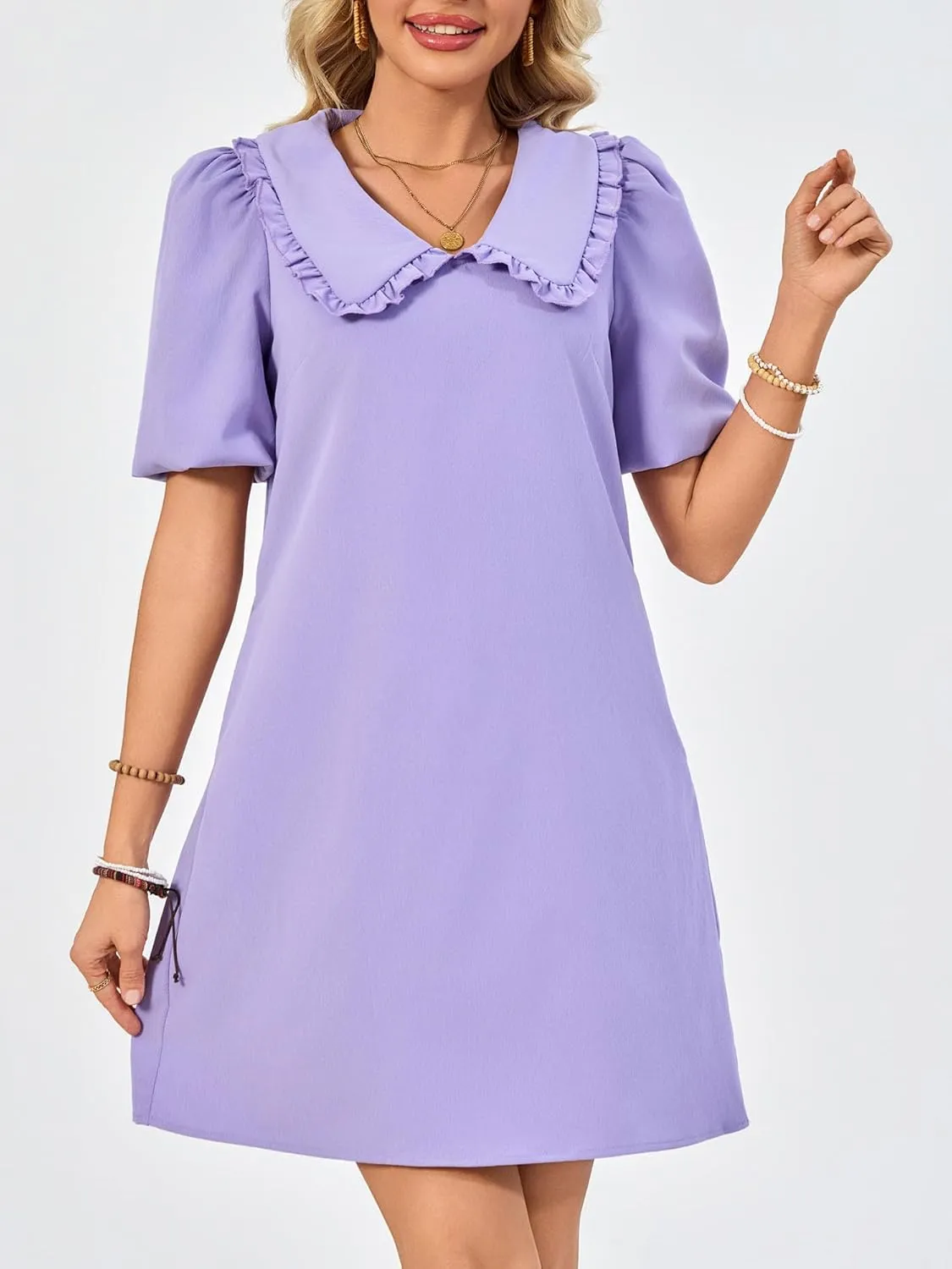Summer Dresses for Women Casual Short Sleeve Lapel Doll Collar Mini Sundress with Pockets Graduation Party 2025