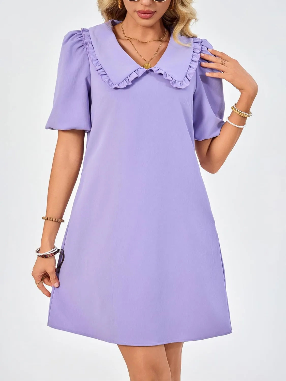 Summer Dresses for Women Casual Short Sleeve Lapel Doll Collar Mini Sundress with Pockets Graduation Party 2025