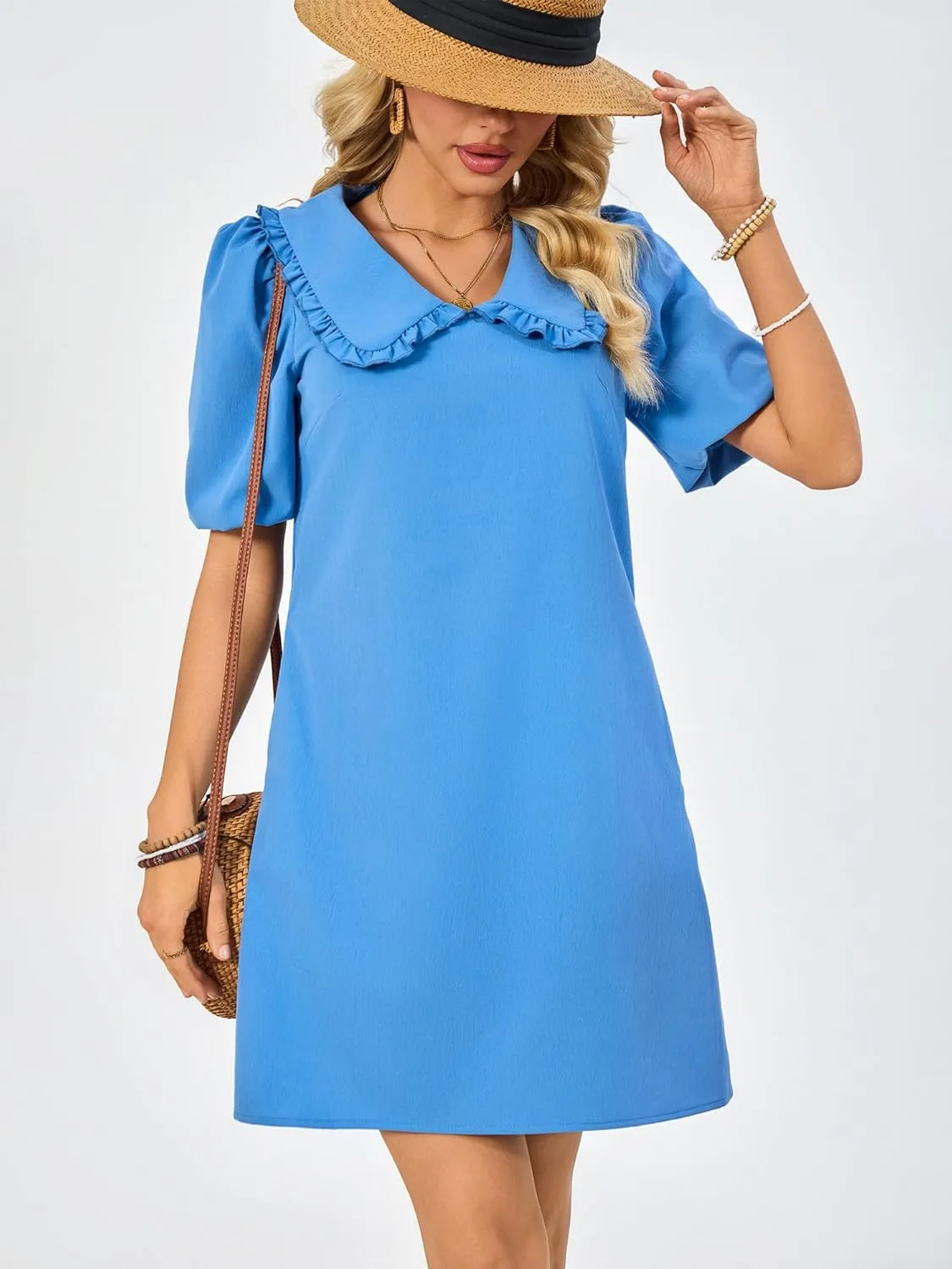Summer Dresses for Women Casual Short Sleeve Lapel Doll Collar Mini Sundress with Pockets Graduation Party 2025