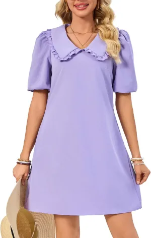 Summer Dresses for Women Casual Short Sleeve Lapel Doll Collar Mini Sundress with Pockets Graduation Party 2025