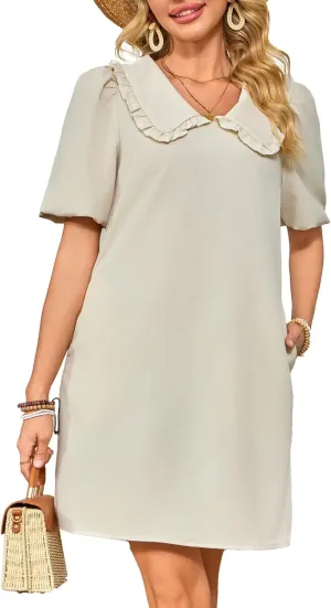Summer Dresses for Women Casual Short Sleeve Lapel Doll Collar Mini Sundress with Pockets Graduation Party 2025