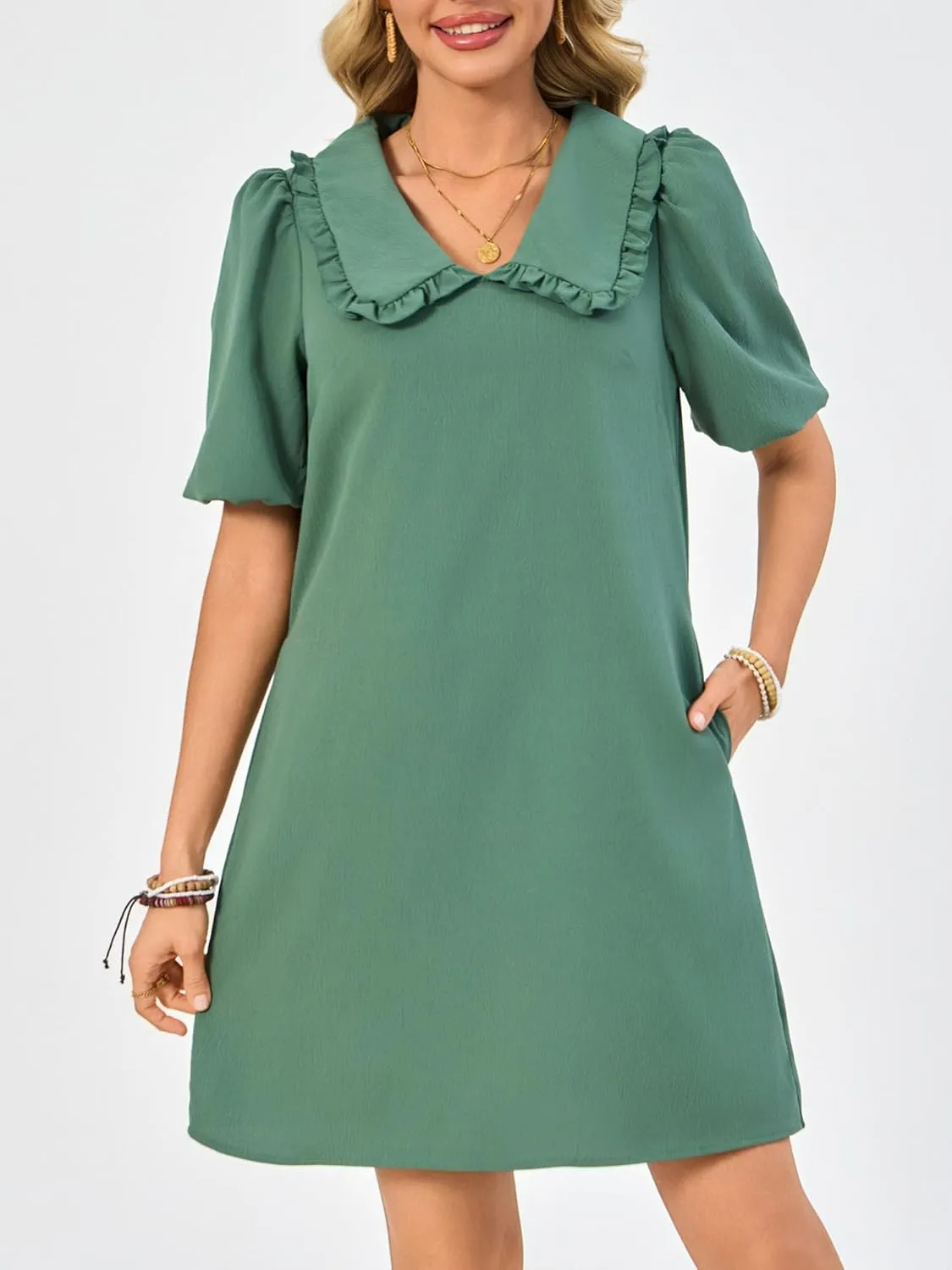 Summer Dresses for Women Casual Short Sleeve Lapel Doll Collar Mini Sundress with Pockets Graduation Party 2025