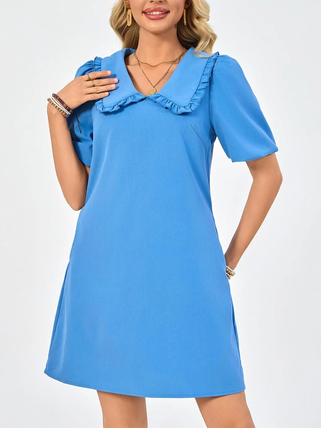 Summer Dresses for Women Casual Short Sleeve Lapel Doll Collar Mini Sundress with Pockets Graduation Party 2025