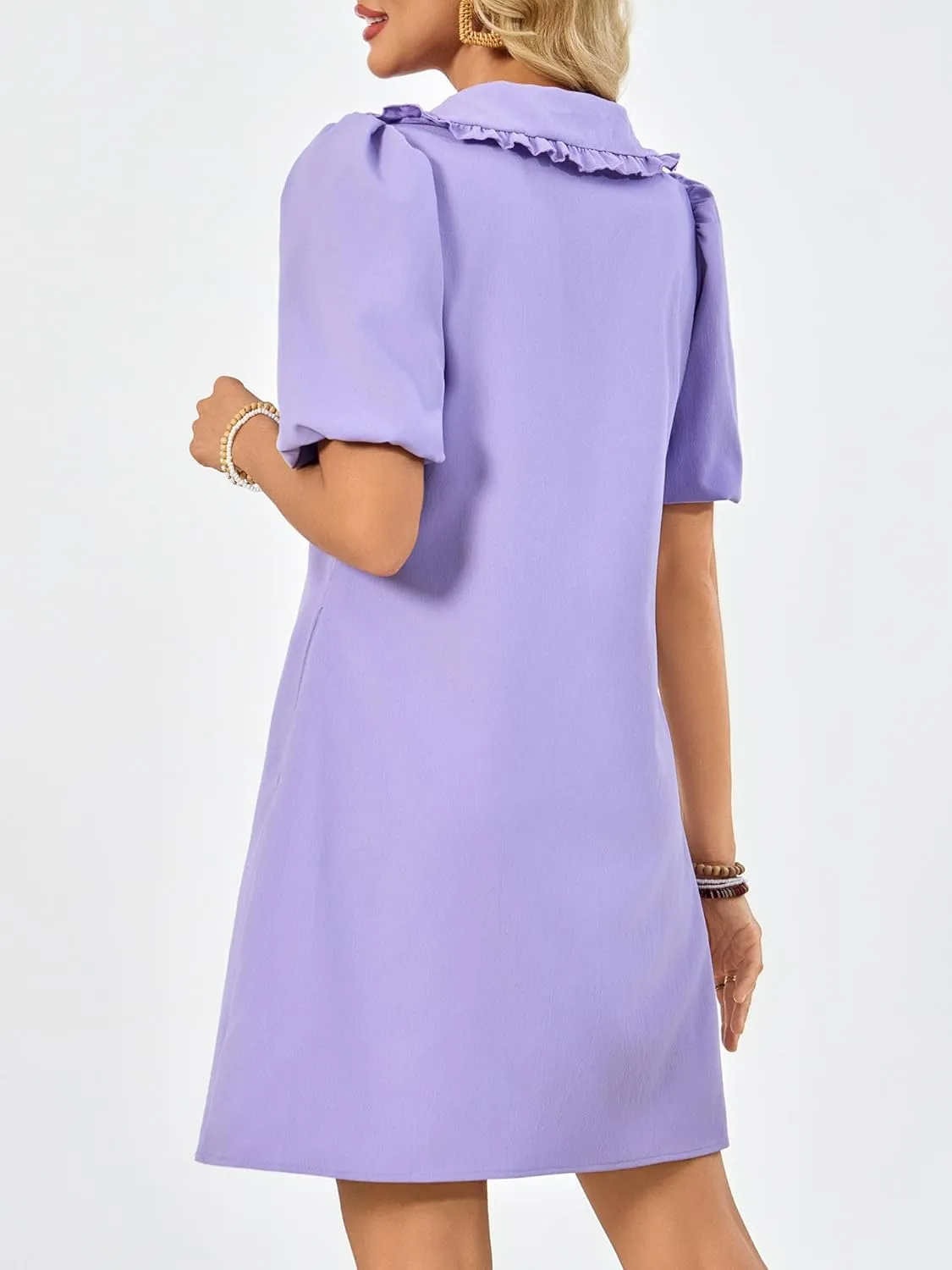 Summer Dresses for Women Casual Short Sleeve Lapel Doll Collar Mini Sundress with Pockets Graduation Party 2025