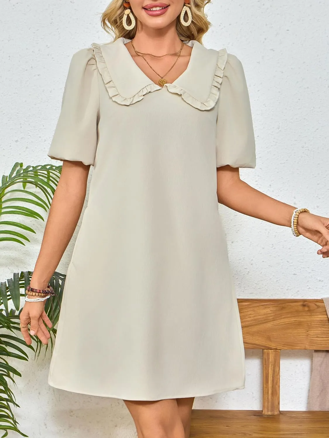 Summer Dresses for Women Casual Short Sleeve Lapel Doll Collar Mini Sundress with Pockets Graduation Party 2025