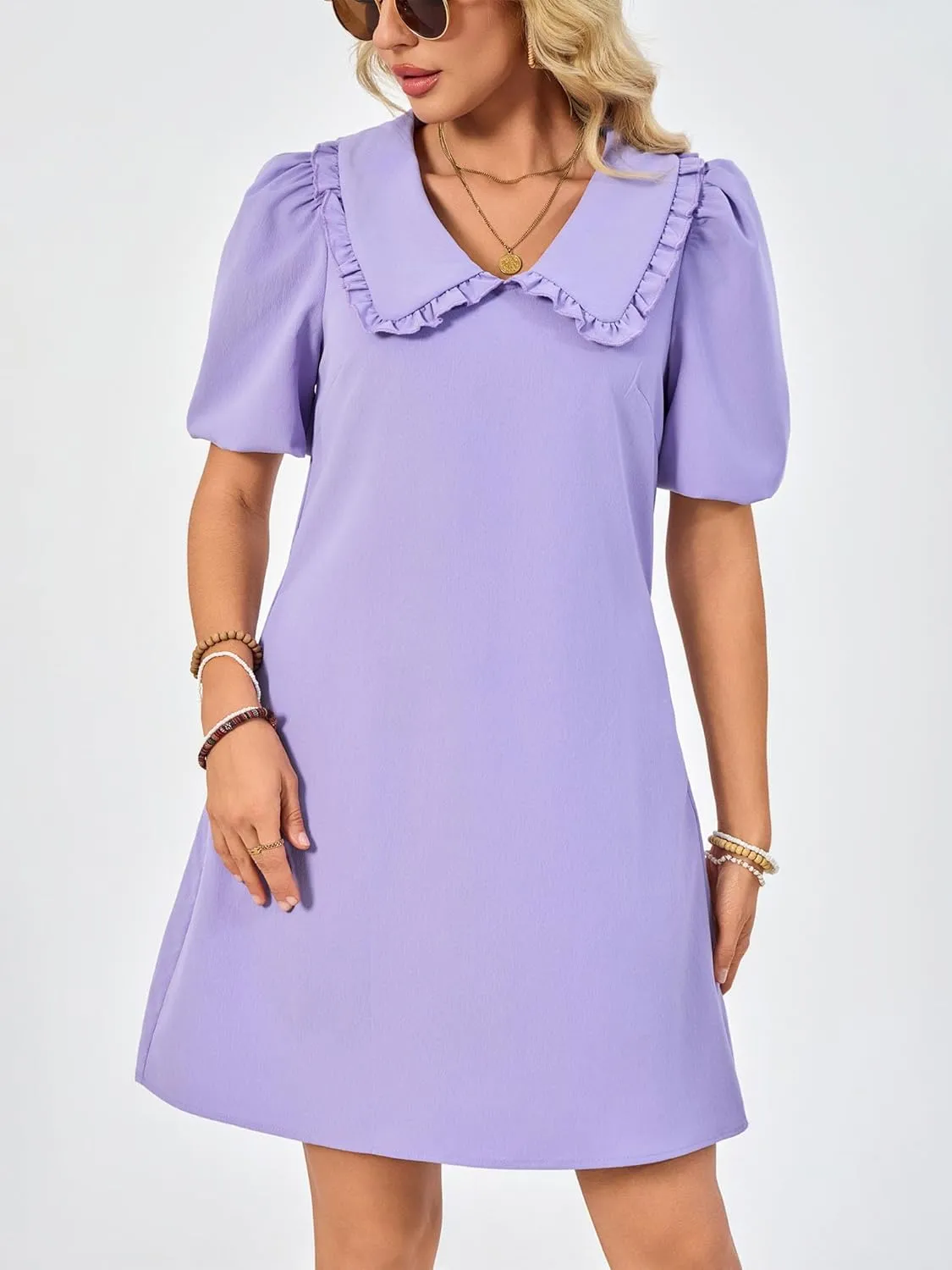 Summer Dresses for Women Casual Short Sleeve Lapel Doll Collar Mini Sundress with Pockets Graduation Party 2025