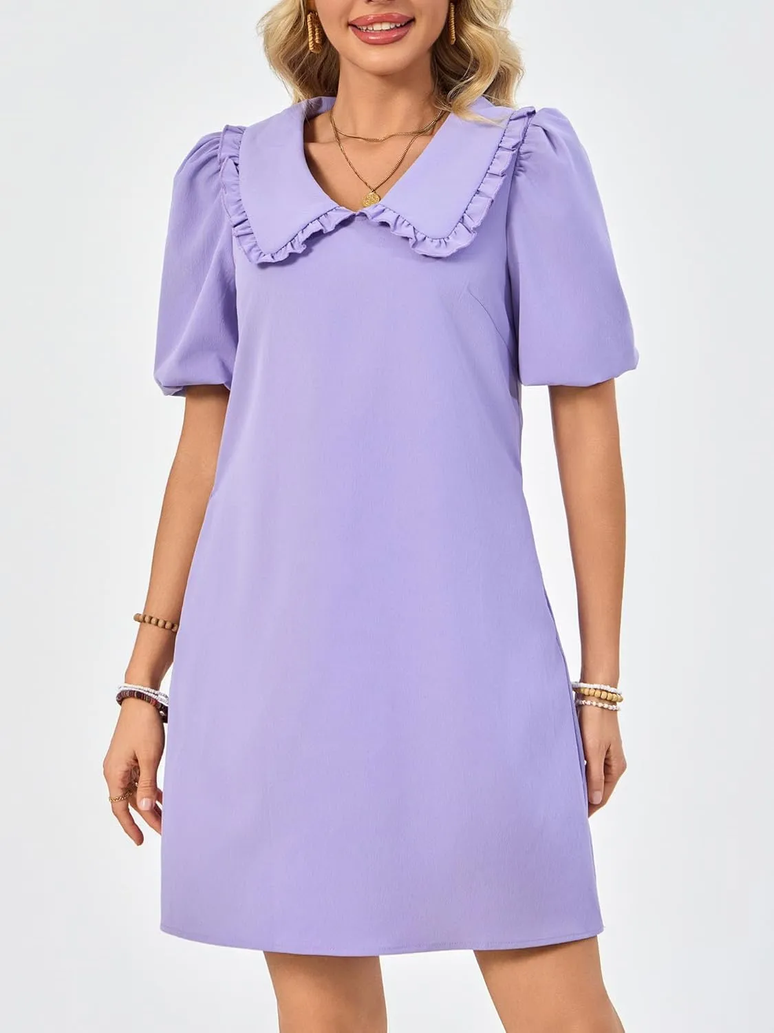 Summer Dresses for Women Casual Short Sleeve Lapel Doll Collar Mini Sundress with Pockets Graduation Party 2025