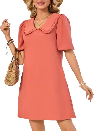 Summer Dresses for Women Casual Short Sleeve Lapel Doll Collar Mini Sundress with Pockets Graduation Party 2025